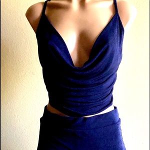 Brand New 2pc Navy Halter Top & Skirt Set.